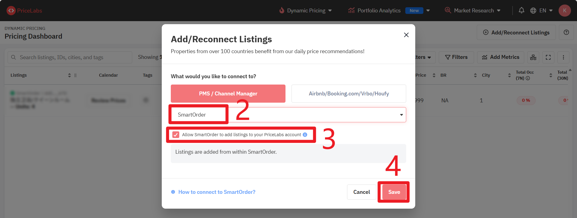 选择SmartOrder勾选“Allow Smart Order to add listings to your PriceLabs account”