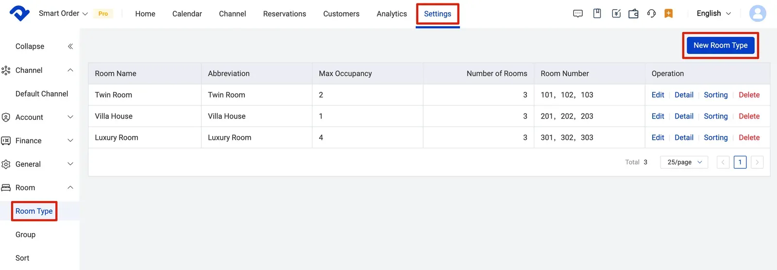 Set up room type before connecting to any channel in Smart Order PMS