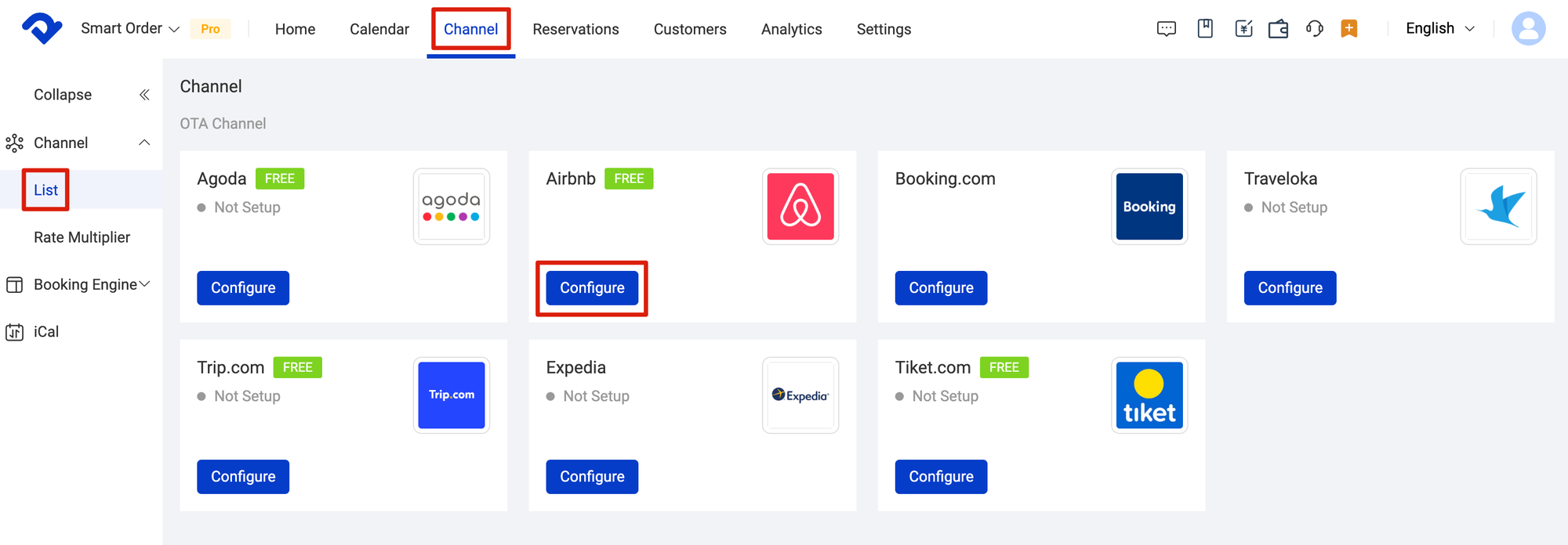 Go to Channel List and Open Configuration Settings