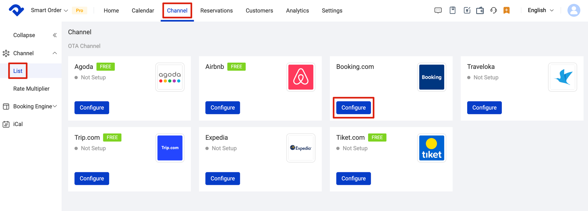 Channel > List > Configure