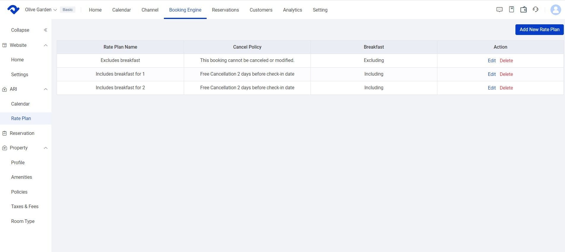 Booking Engine-Rate Plan