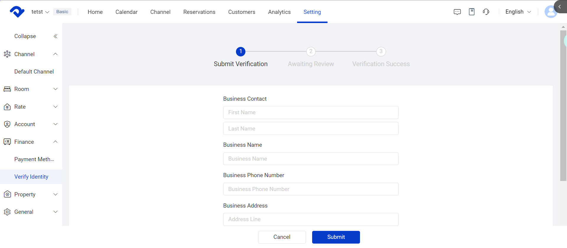 Fill in verification info and submit to review