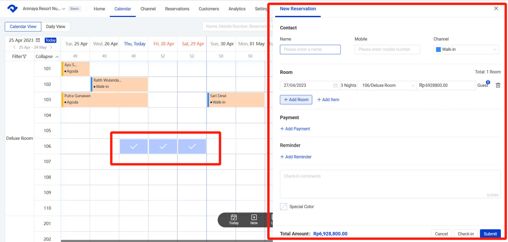 Add new reservation details