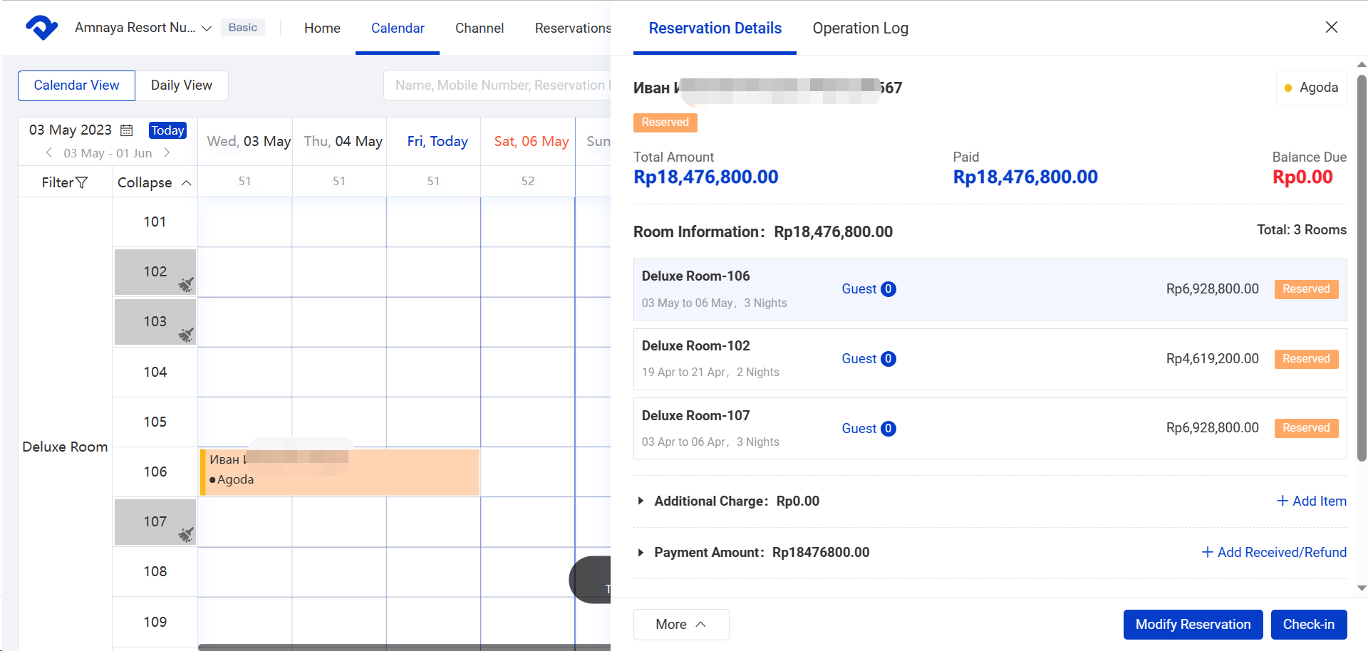  click on the reservation in the calendar view