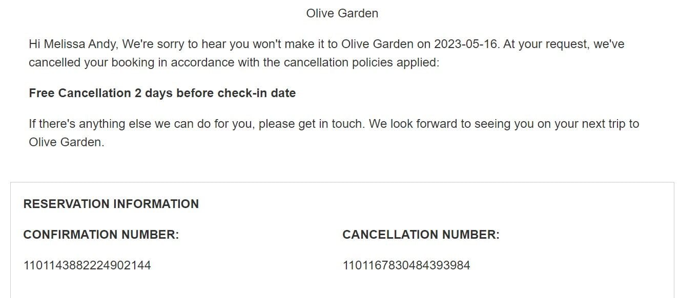 cancellation email