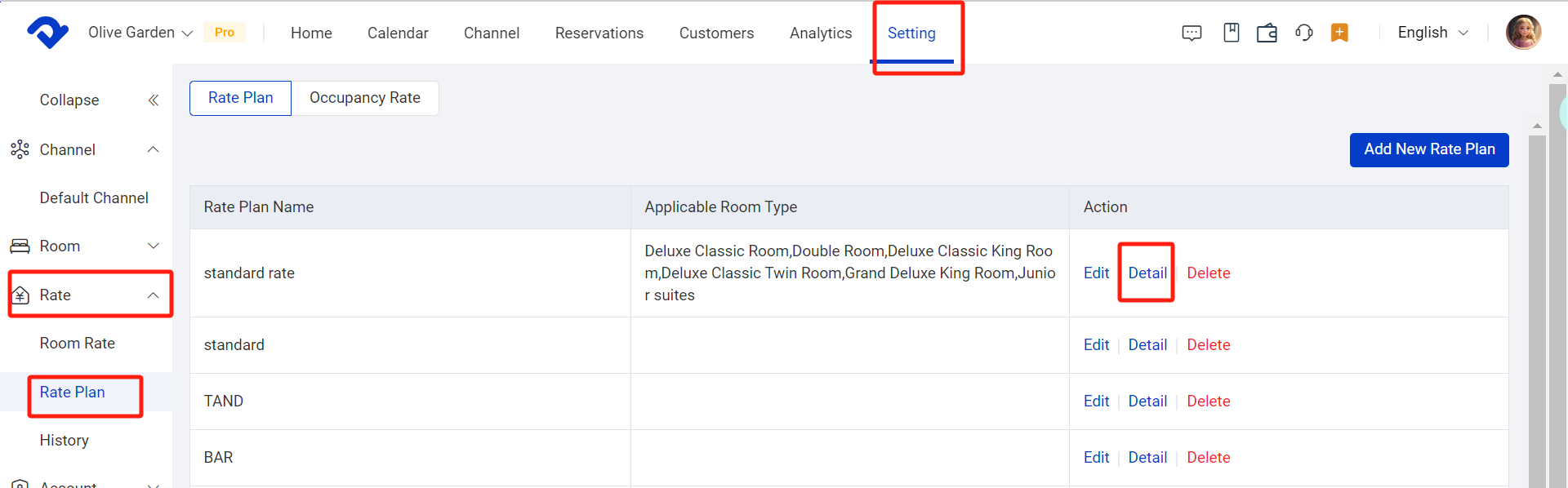 Click Details in the rate plan list
