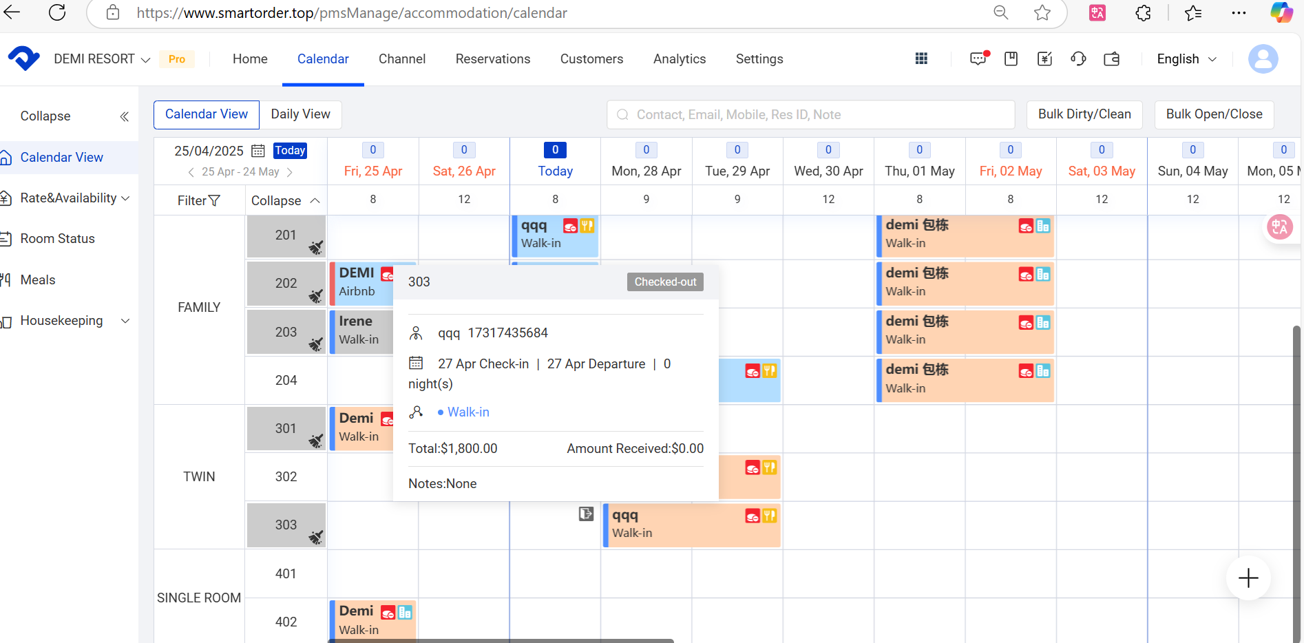 checked-out reservation details