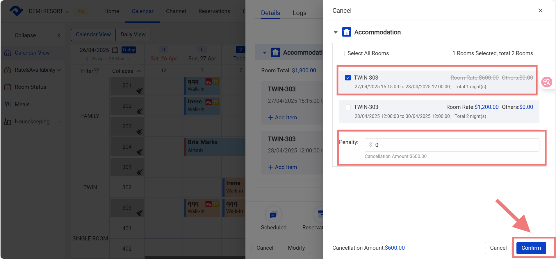 Confirm reservation on cancel page