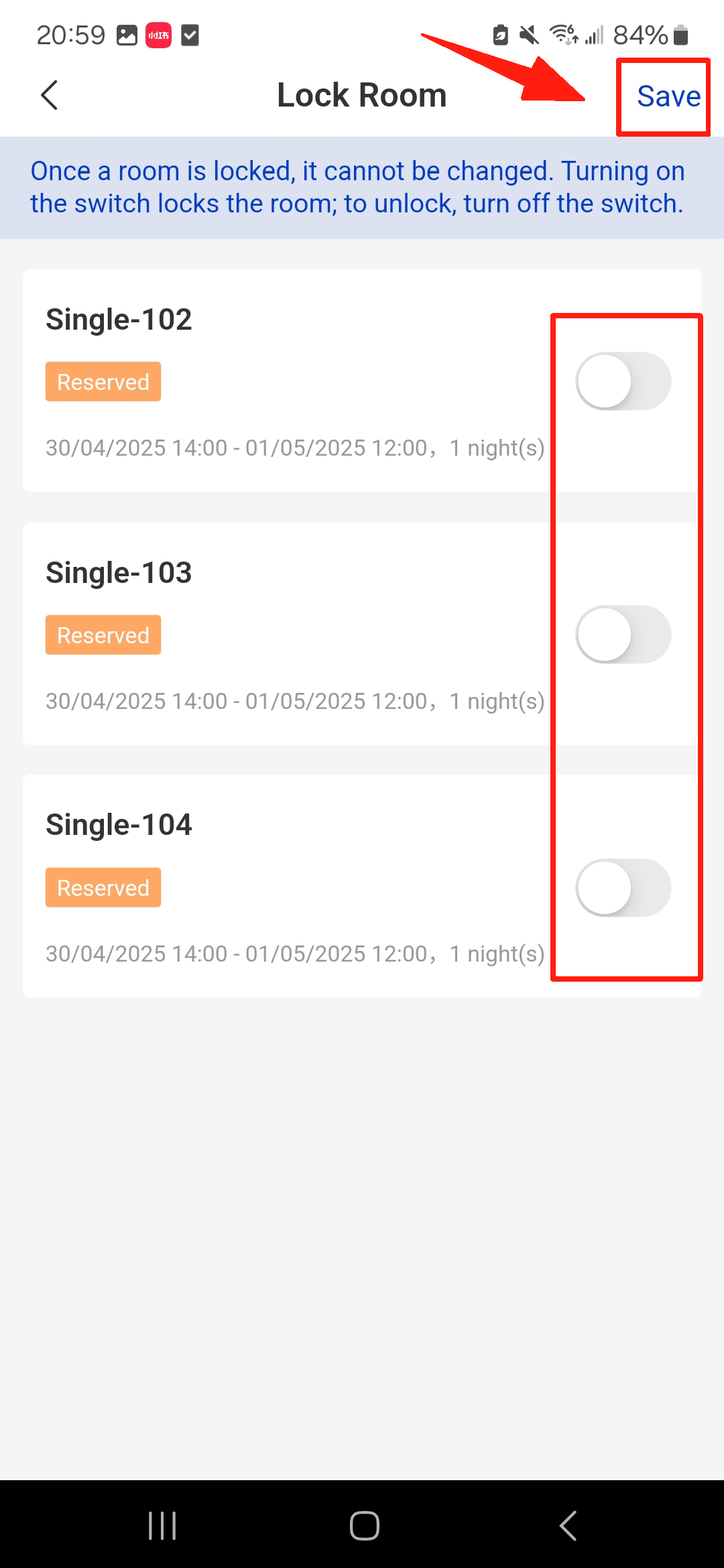 Click the open status button and save.