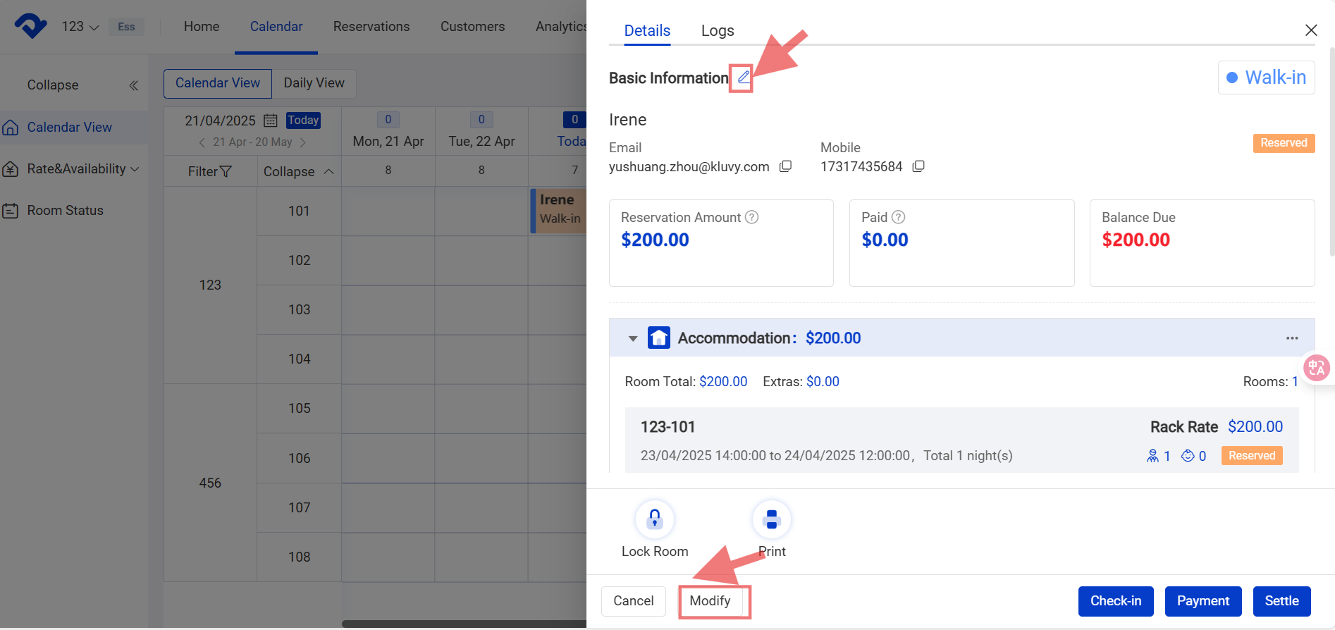 Modify in the Details page