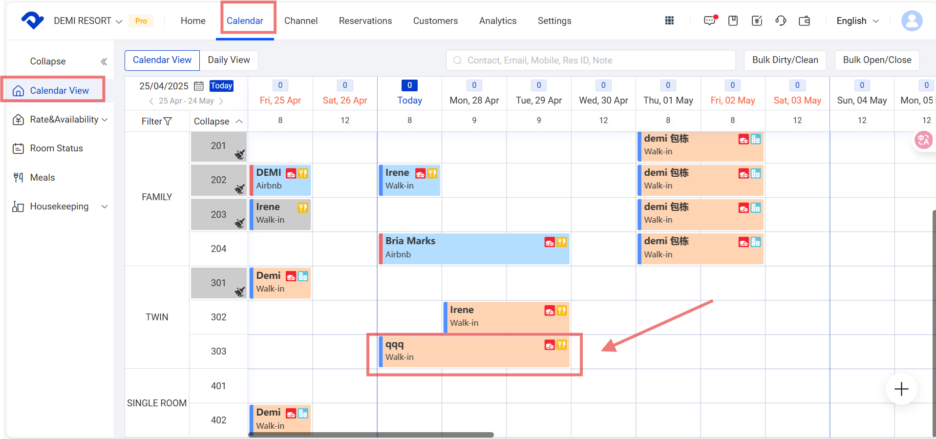 Calendar view