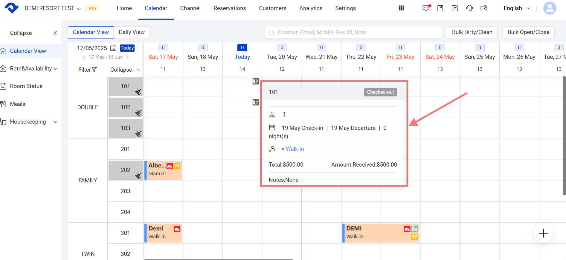 settled reservation and click the details