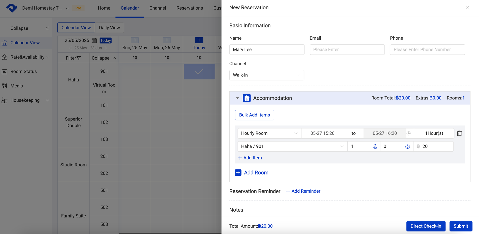 Create a Hourly Room Booking