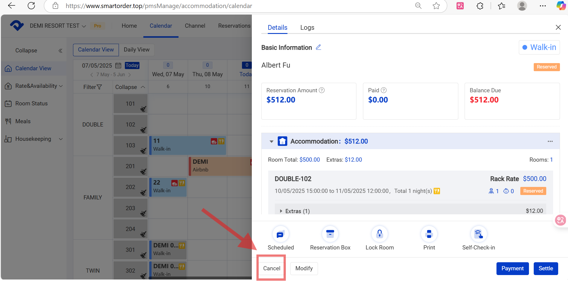 Select the reservation and click Cancel