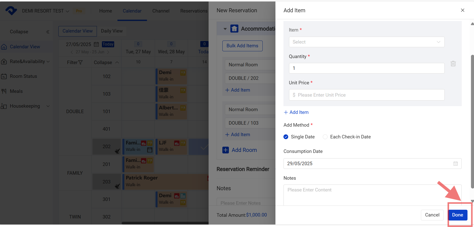 Add Item pop-up box