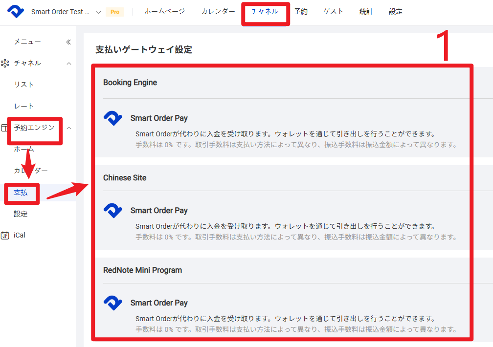 【チャネル】→【予約エンジン】→【支払】