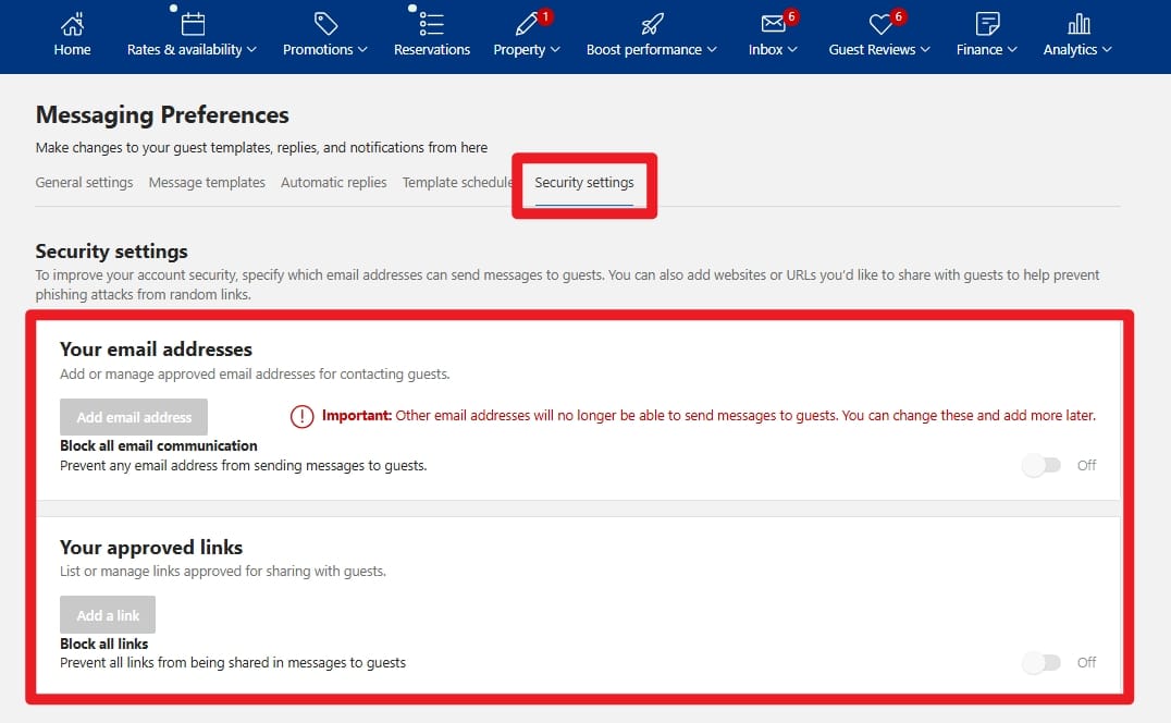 Security settings