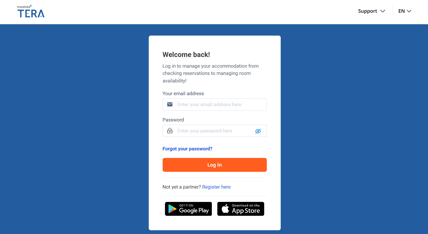 Traveloka TERA Login for Property Partners