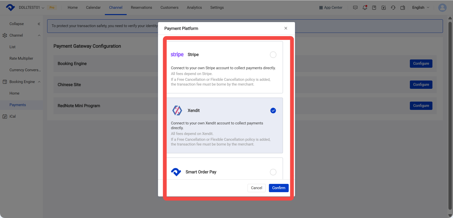 Booking Engine payment settings