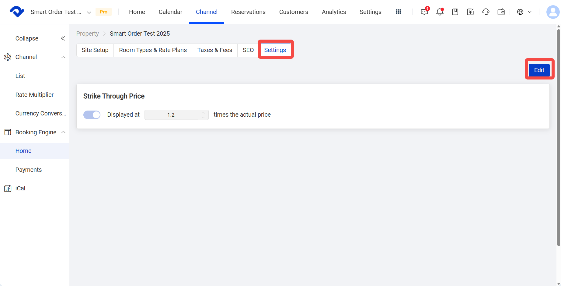 Click Settings > Edit 